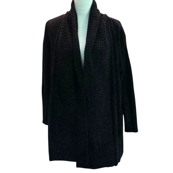 Seven7 Black Chenille Cardigan Sweater Long Sleeve Comfy Soft Cozy Women's L - Picture 1 of 9